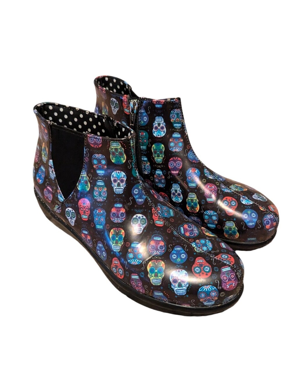 Alegria Climatease Boots Black Shoes Sugar Skull Rain Booties EU 41 US 10.5 / 11